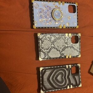 Luxury Designer Phone Case Set - Black, Silver, Blue Set of 3 For IPhone 11